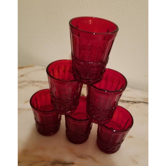 L.G. Wright Set Of 6 Ruby Red Eye Winker Flat Tumblers - Picture 3 of 6